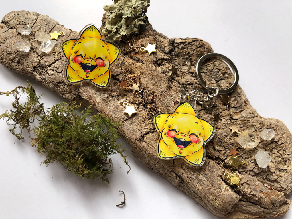 Pin y llavero de acrílico "estrella con sonrisa"