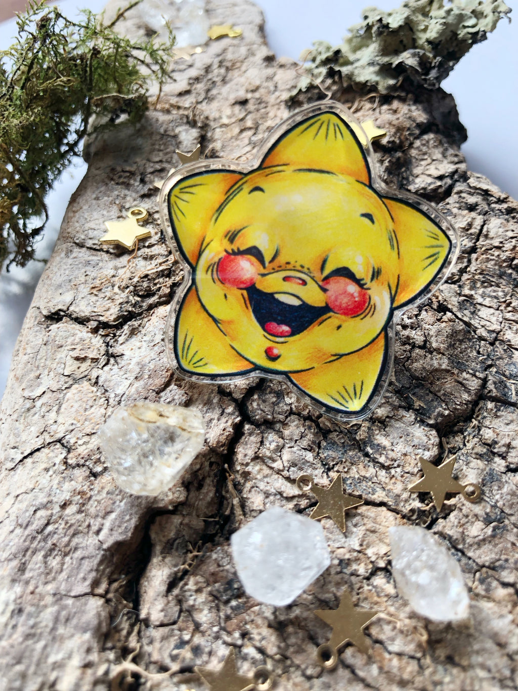 Pin y llavero de acrílico "estrella con sonrisa"