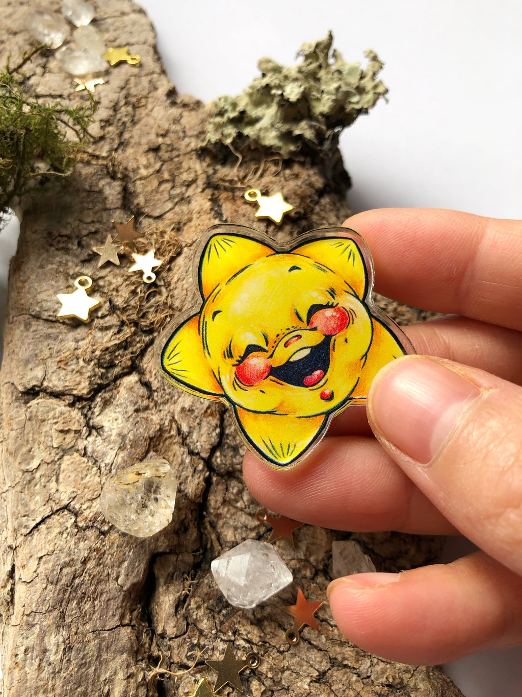 Pin y llavero de acrílico "estrella con sonrisa"