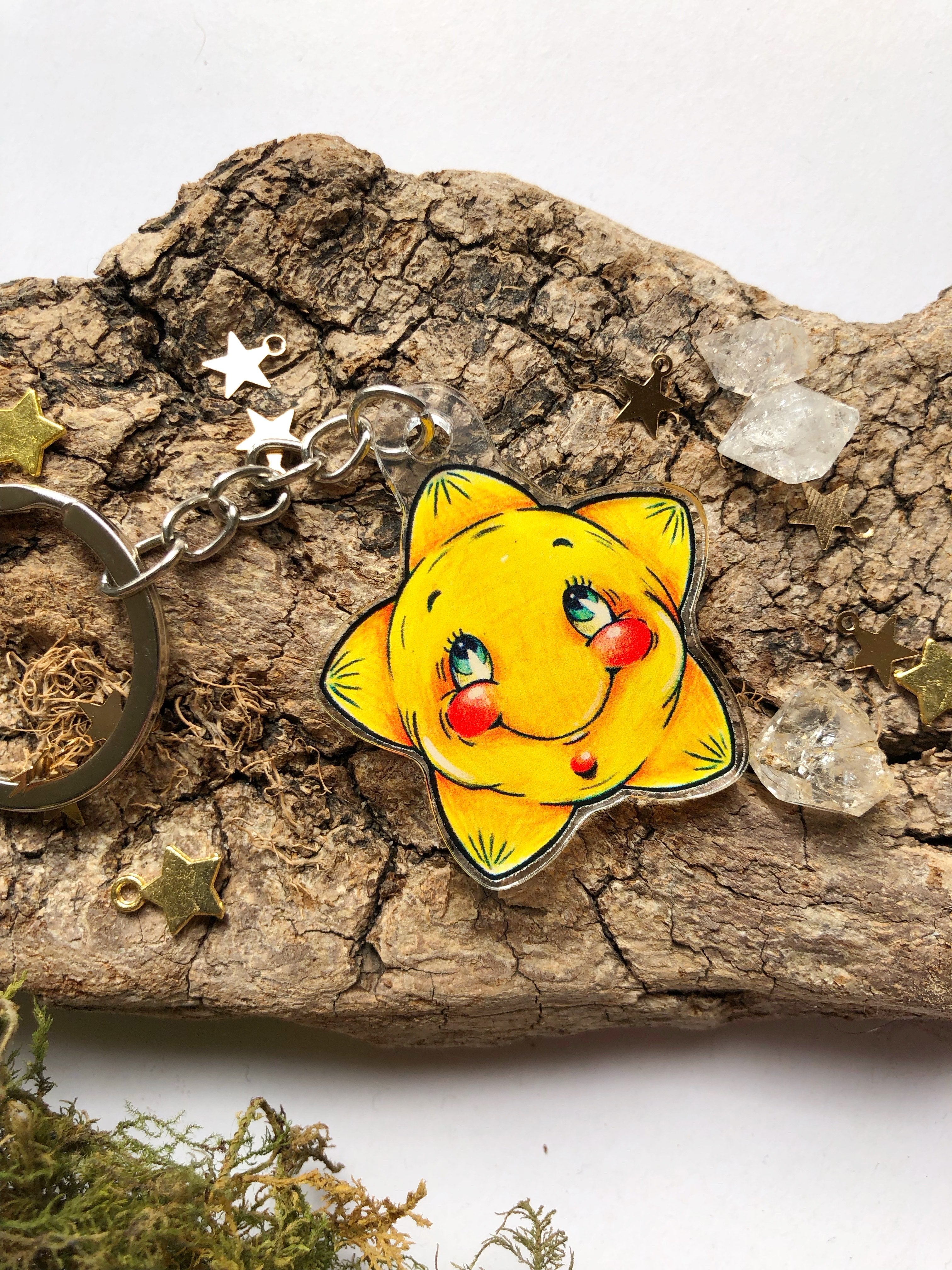 "Shy star" acrylic pin and keychain
