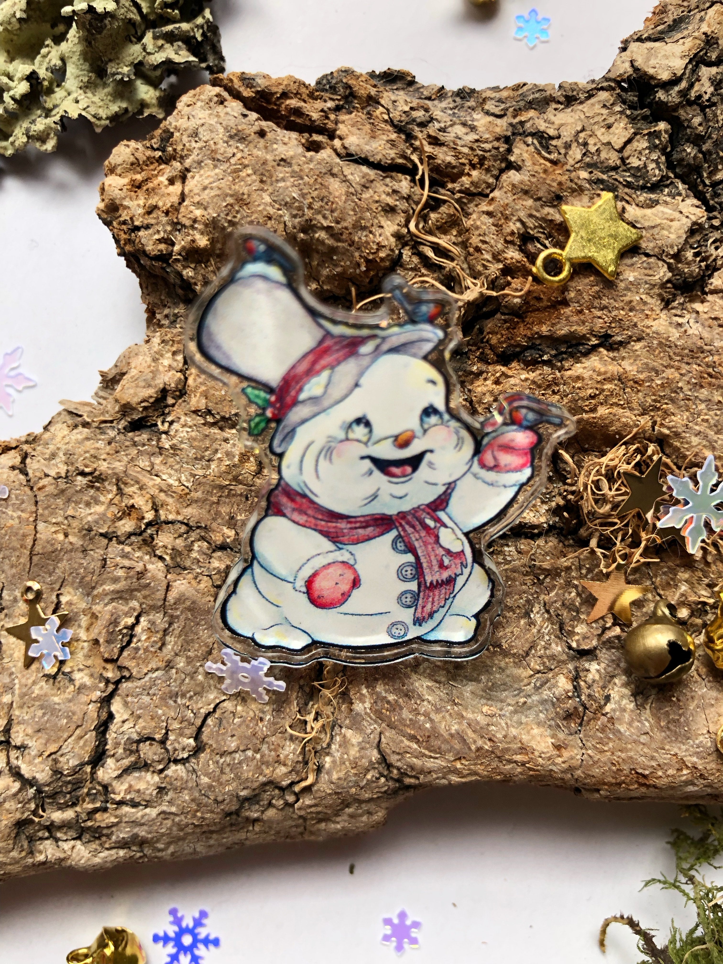 Pin y llavero de acrílico "muñeco de nieve"