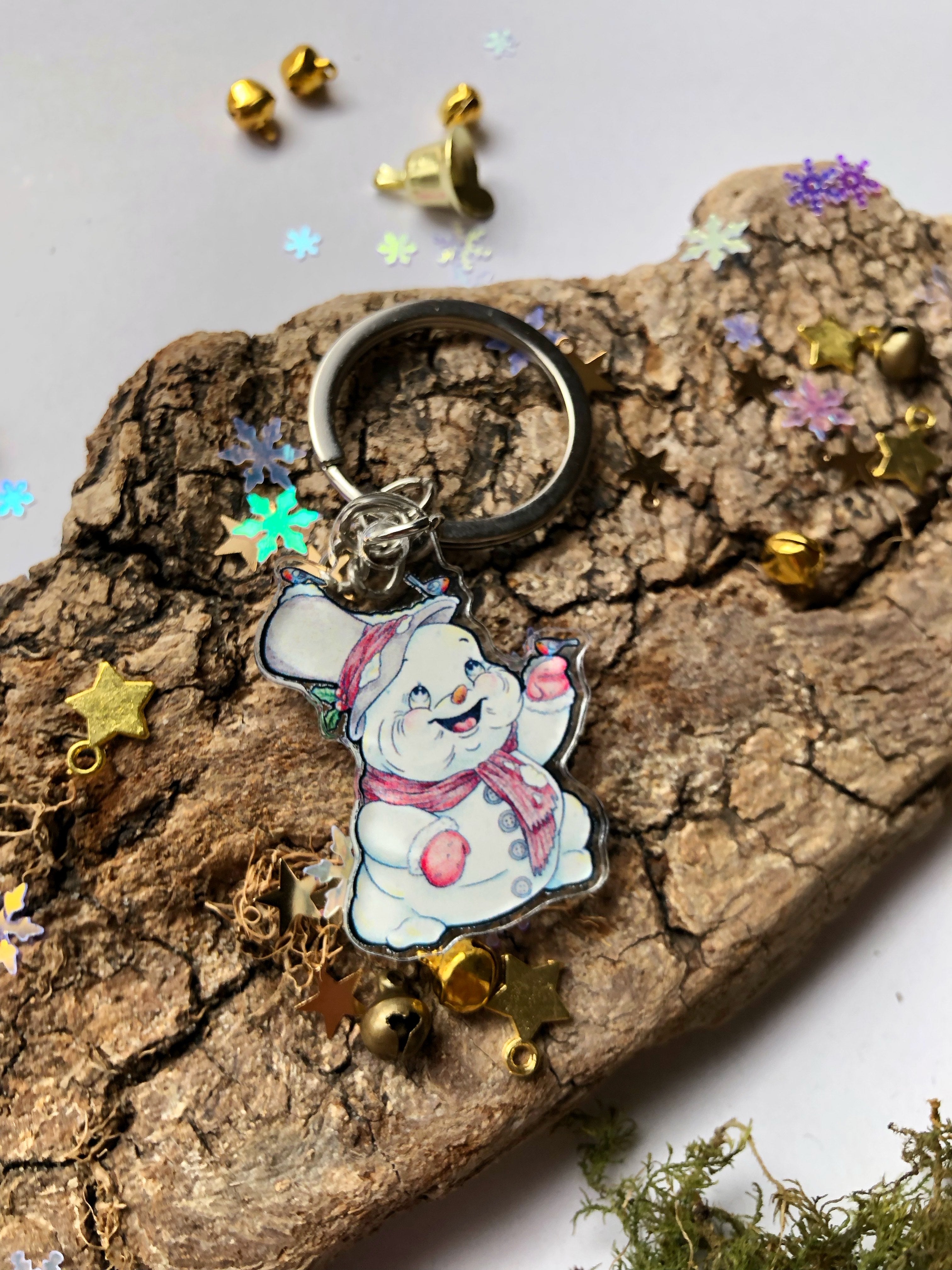 Pin y llavero de acrílico "muñeco de nieve"