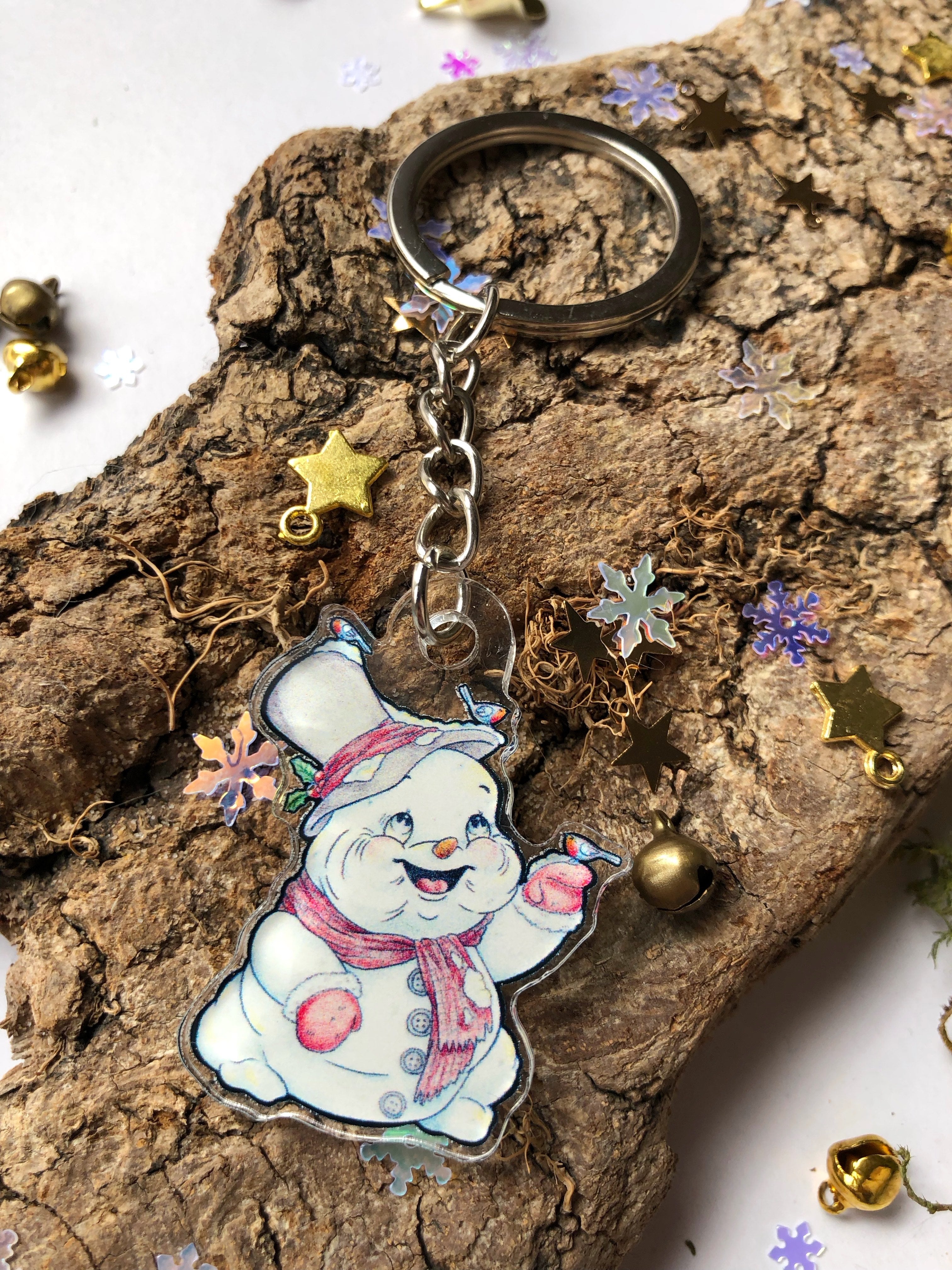 Pin y llavero de acrílico "muñeco de nieve"