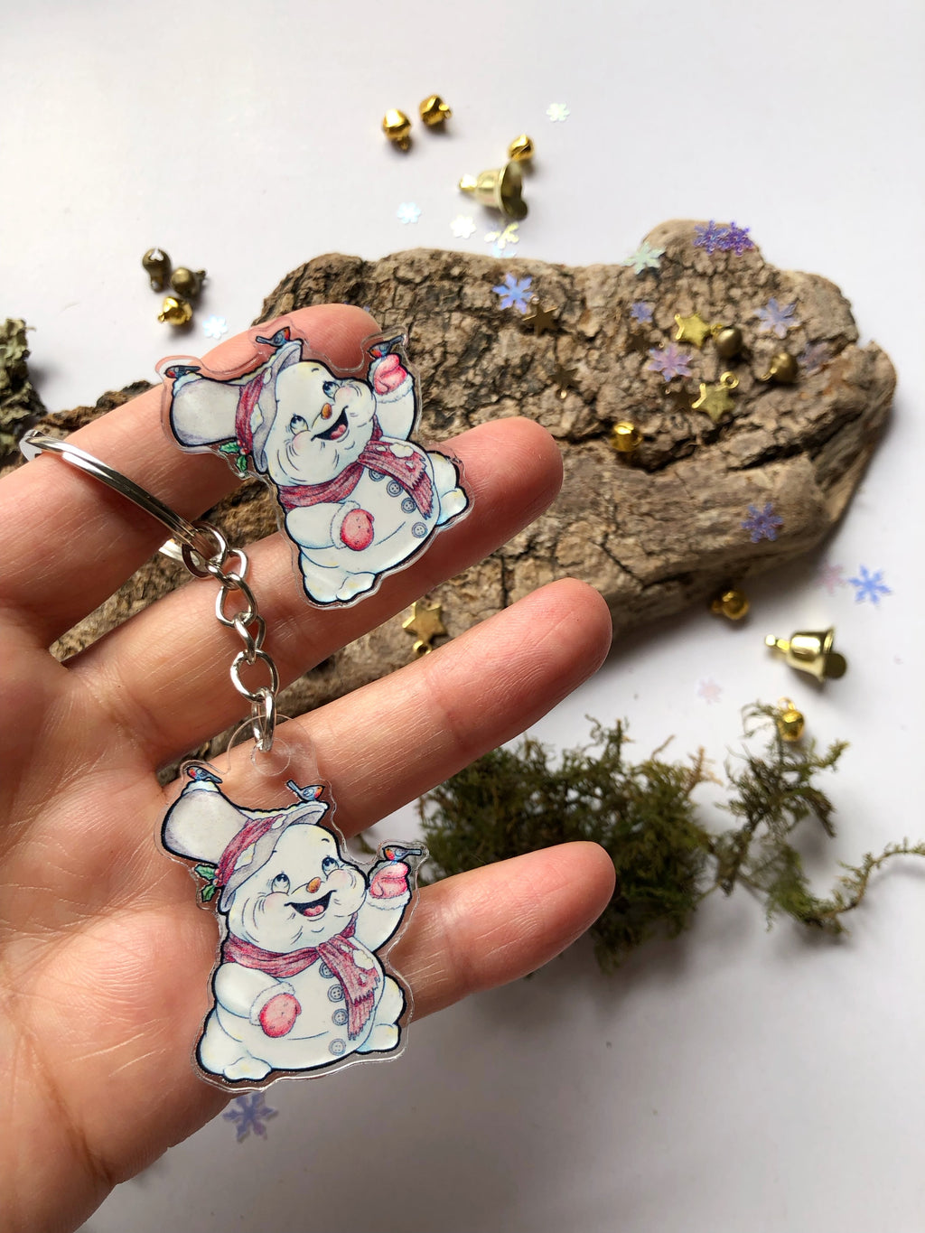 Pin y llavero de acrílico "muñeco de nieve"