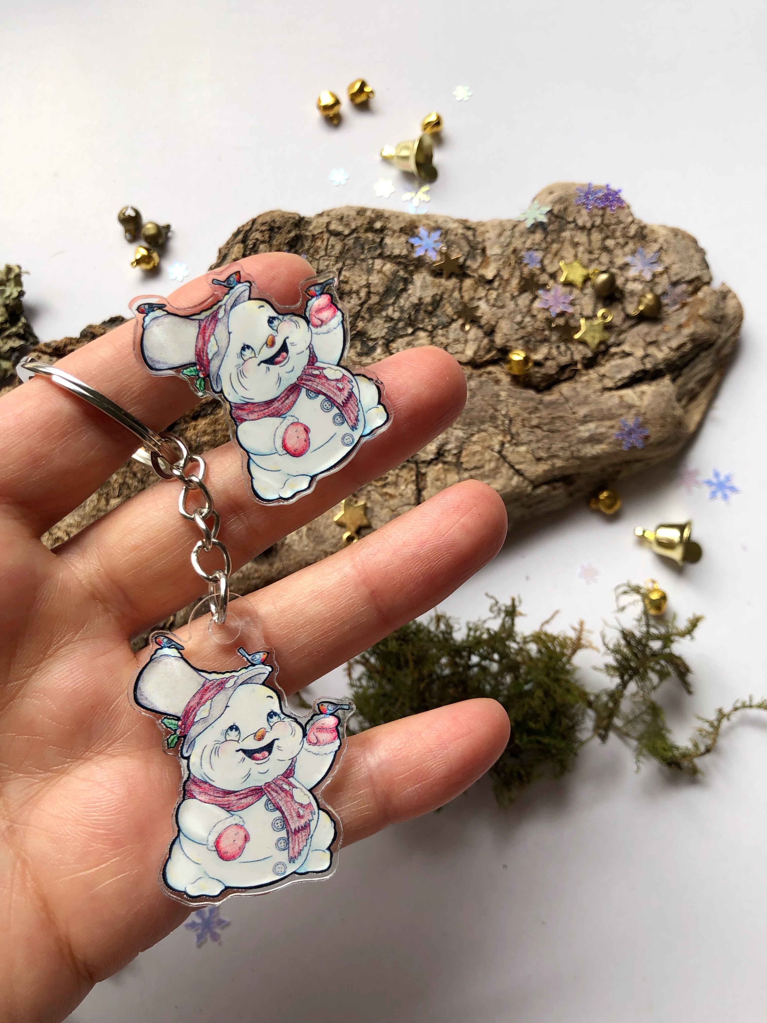 Pin y llavero de acrílico "muñeco de nieve"