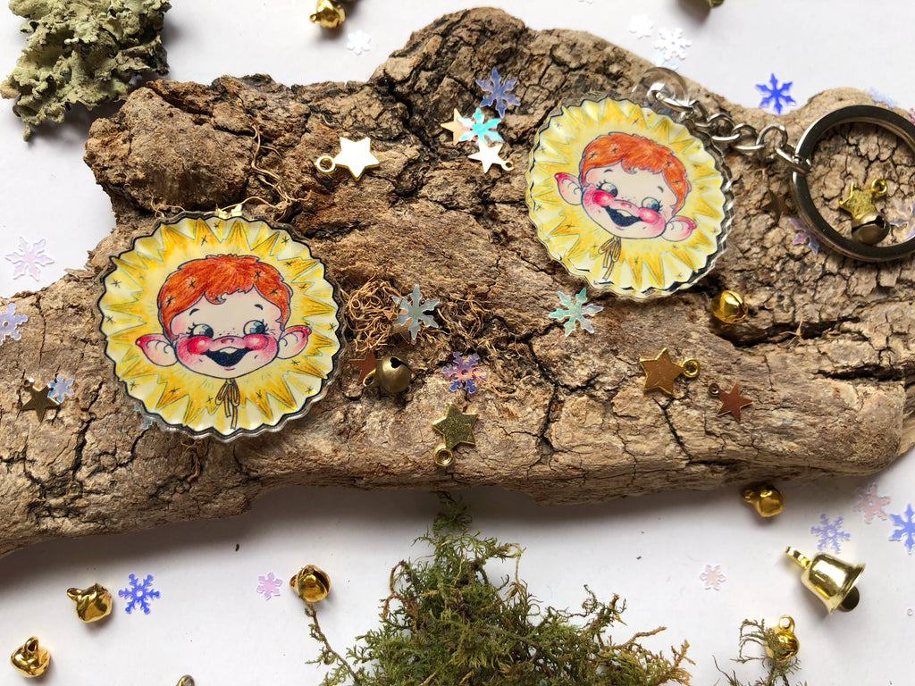 Pin y llavero de acrílico "duende estrella"