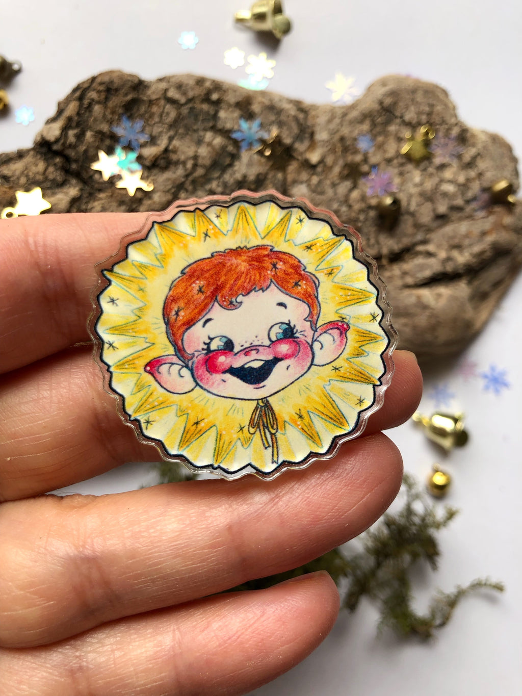 Pin y llavero de acrílico "duende estrella"