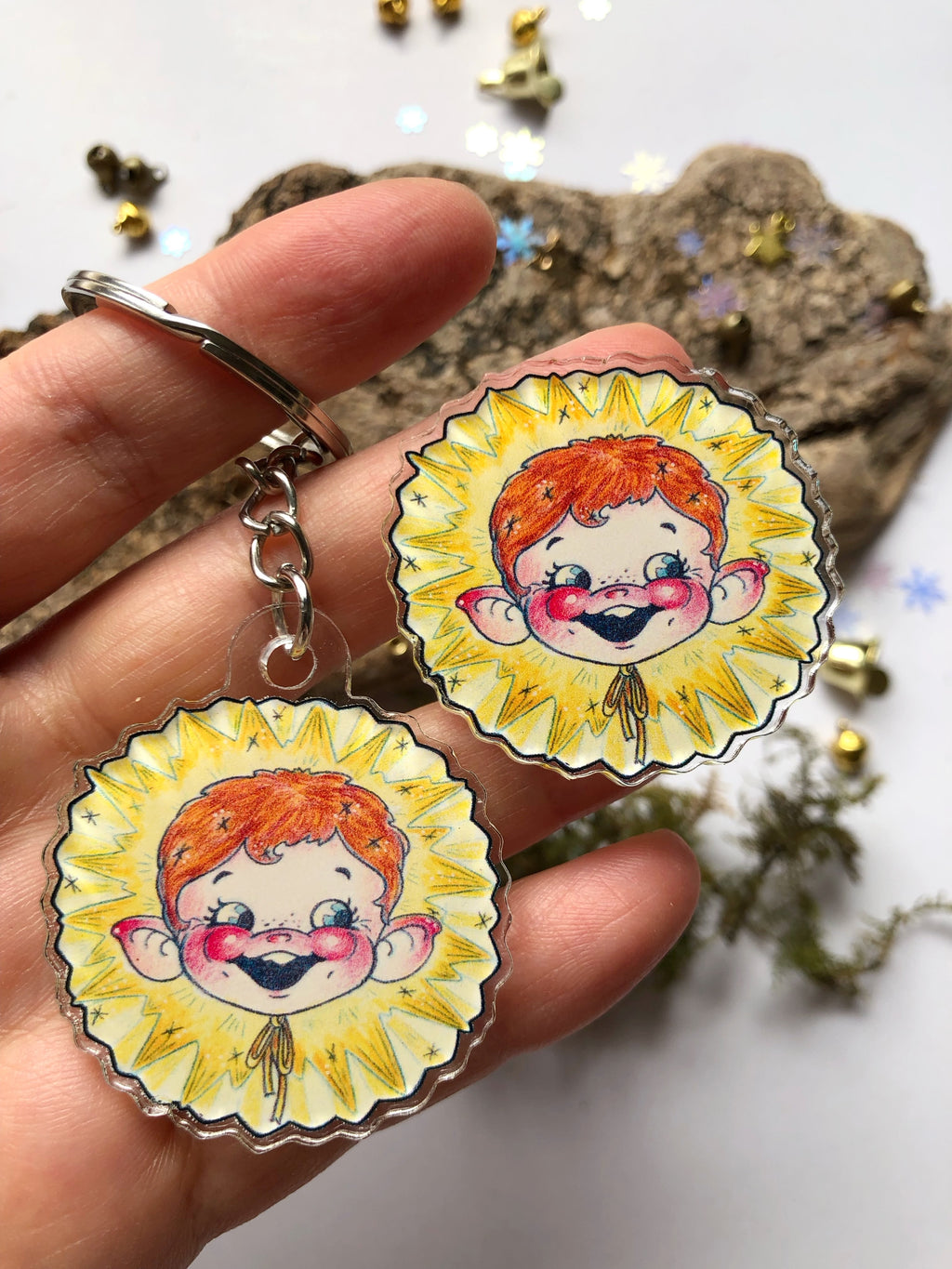 Pin y llavero de acrílico "duende estrella"