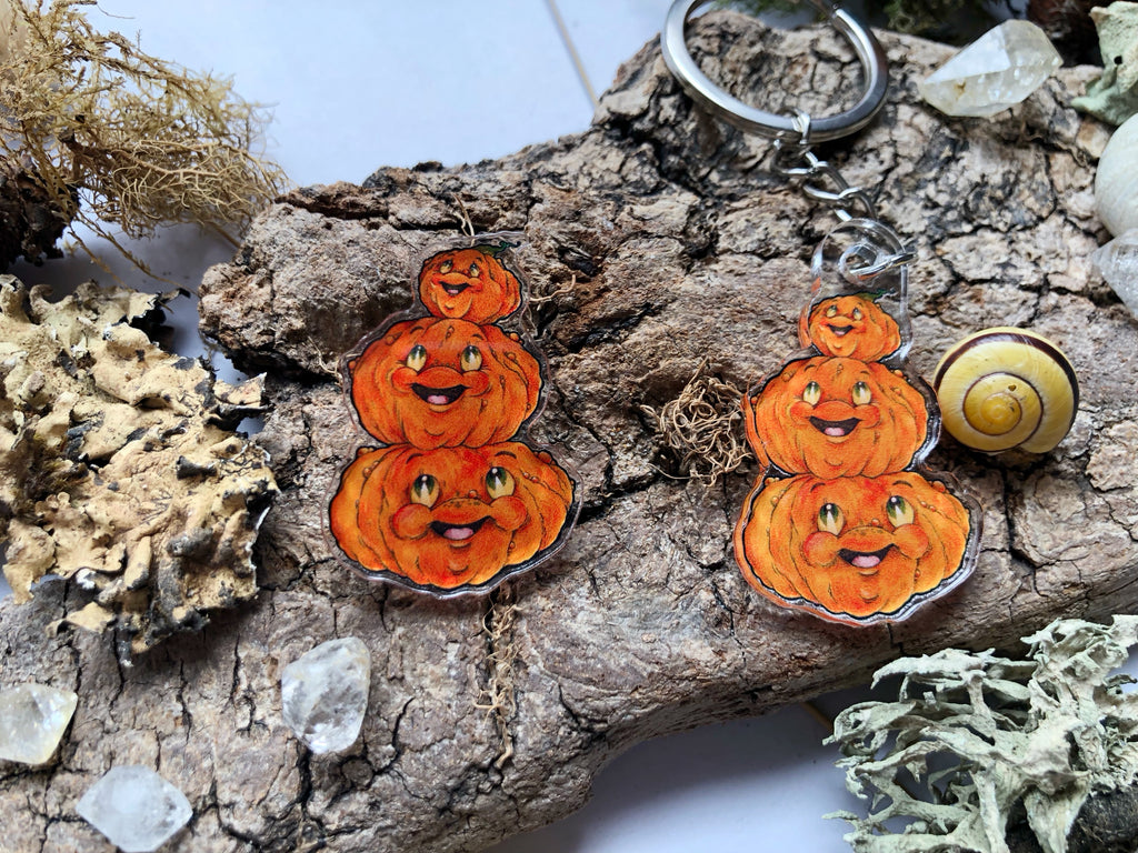 Pin y llavero de acrílico "tres calabazas"
